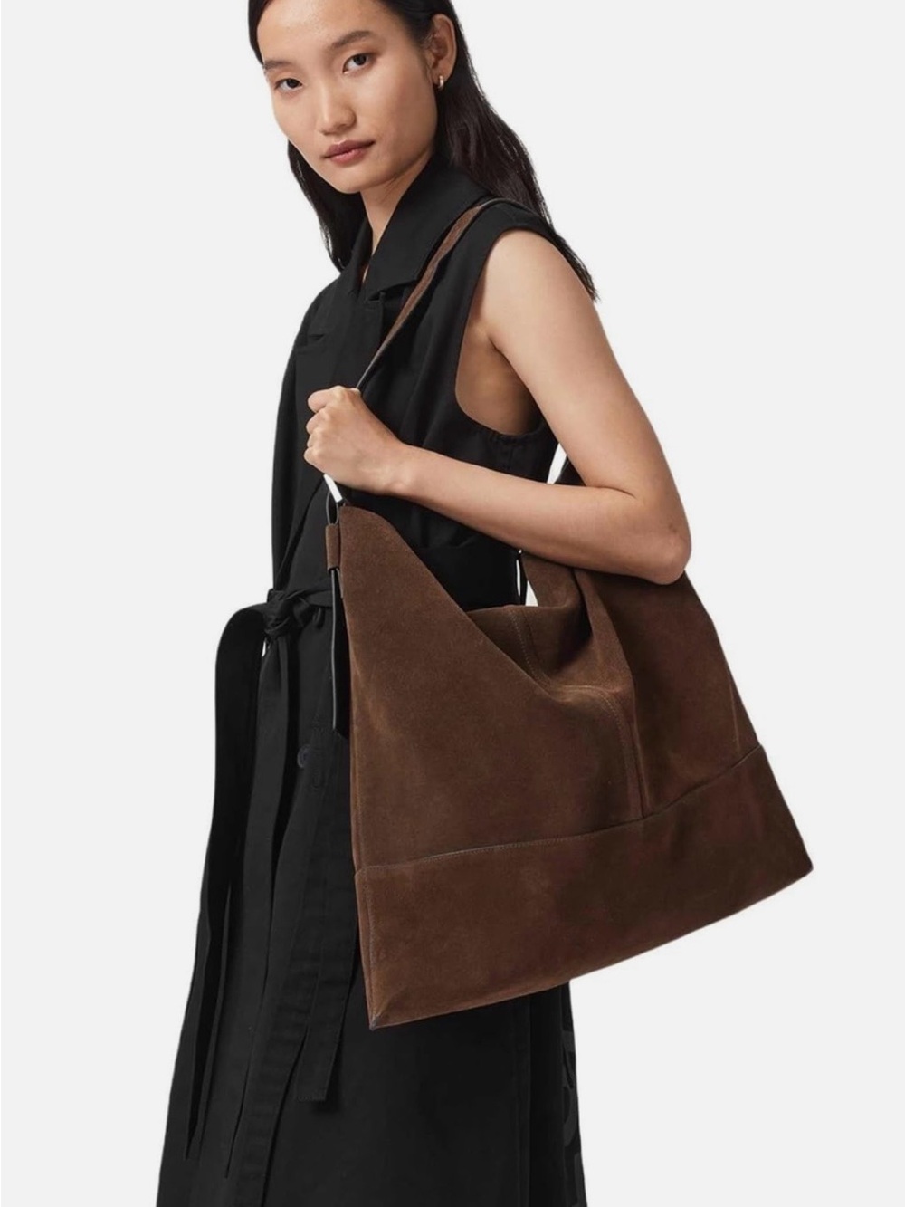 All Saints Brown Suede Shoulder Hobo - Picture 2 of 4